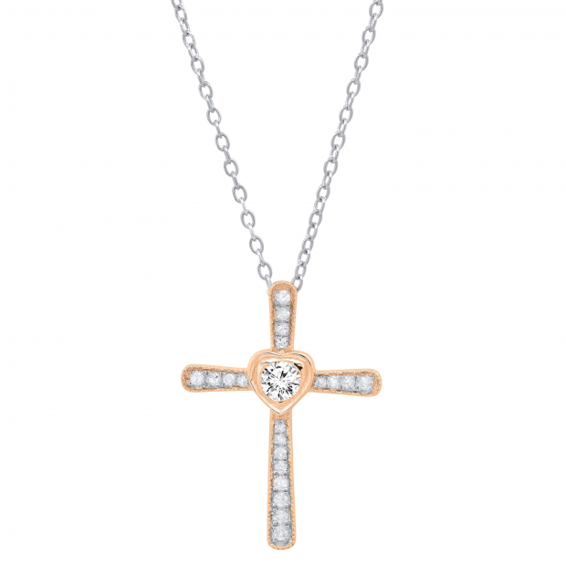 0.35 Carat (ctw) Round Lab Grown Diamond Ladies Cross Religious Pendant 1/3 CT 10K Rose Gold