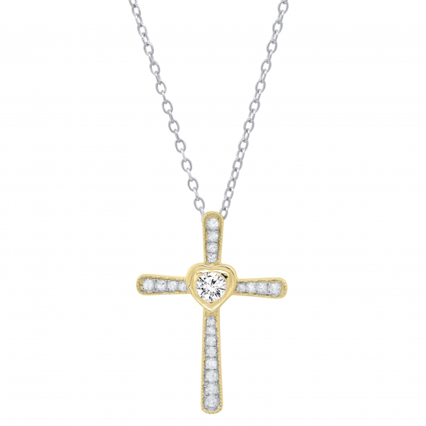 0.35 Carat (ctw) Round Lab Grown Diamond Ladies Cross Religious Pendant 1/3 CT 10K Yellow Gold