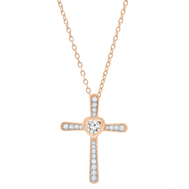0.35 Carat (ctw) Round Lab Grown Diamond Ladies Cross Religious Pendant 1/3 CT 18K Rose Gold