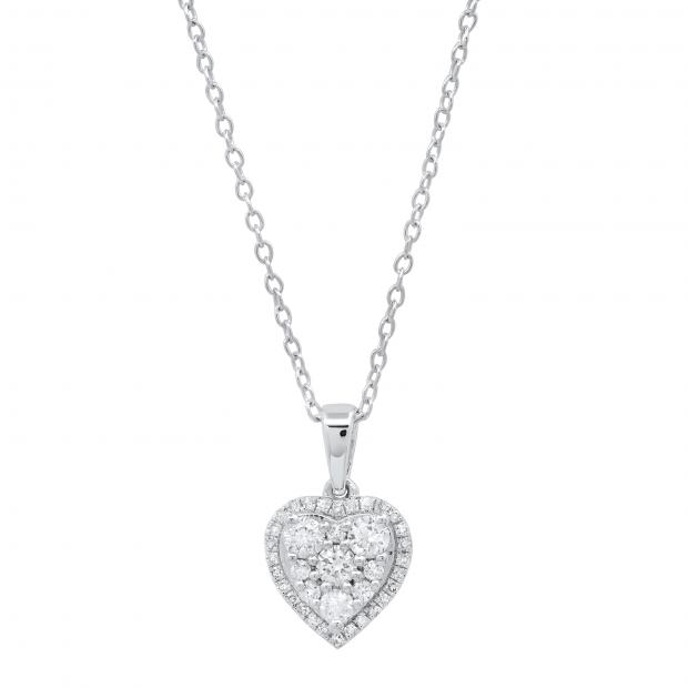 0.55 Carat (ctw) Round Lab Grown Diamond Ladies Heart Shape Cluster Love Pendant 14K White Gold