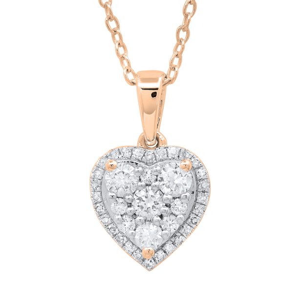 0.55 Carat (ctw) Round Lab Grown Diamond Ladies Heart Shape Cluster Love Pendant 10K Rose Gold