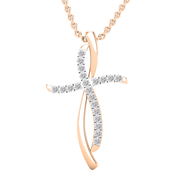 0.25 Carat (ctw) Round Lab Grown Diamond Ladies Swirl Cross Pendant 1/4 CT 18K Rose Gold