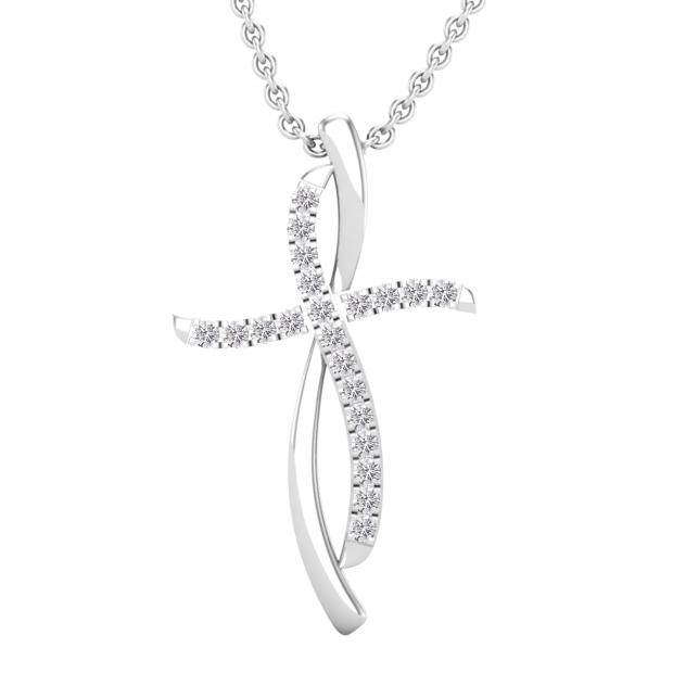 0.25 Carat (ctw) Round Lab Grown Diamond Ladies Swirl Cross Pendant 1/4 CT Sterling Silver