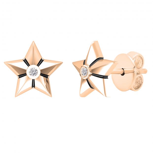 0.02 Carat (ctw) Round Lab Grown Diamond Ladies Solitaire Star Stud Earrings 10K Rose Gold