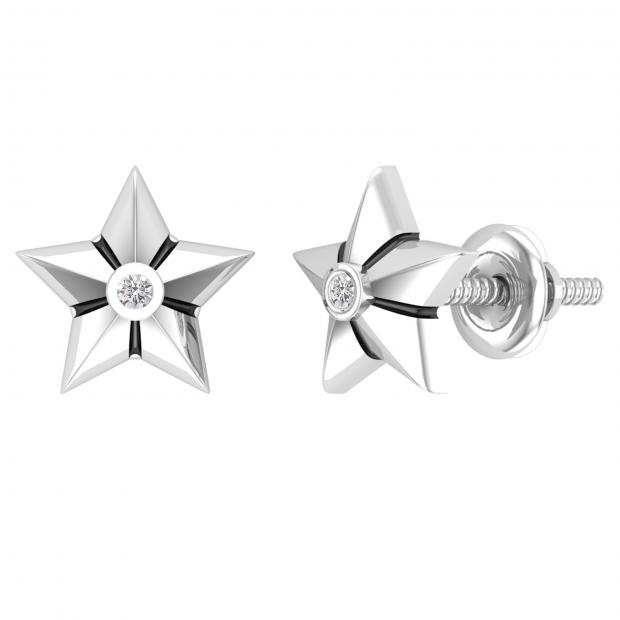 0.02 Carat (ctw) Round Lab Grown Diamond Ladies Solitaire Star Stud Earrings 10K White Gold