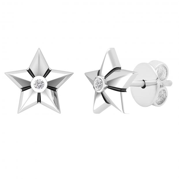0.02 Carat (ctw) Round Lab Grown Diamond Ladies Solitaire Star Stud Earrings Sterling Silver