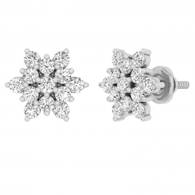 0.80 Carat (ctw) Round Lab Grown Diamond Ladies Flower Cluster Stud Earrings 3/4 CT 14K White Gold
