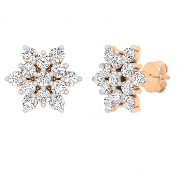0.80 Carat (ctw) Round Lab Grown Diamond Ladies Flower Cluster Stud Earrings 3/4 CT 18K Rose Gold