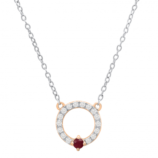 Round Lab Created Ruby & Lab Grown Diamond Ladies Circle Pendant 18K Rose Gold