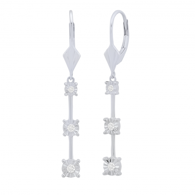 0.20 Carat (ctw) Round Lab Grown Diamond Ladies 3 Stone Dangle Earrings 1/5 CT Sterling Silver