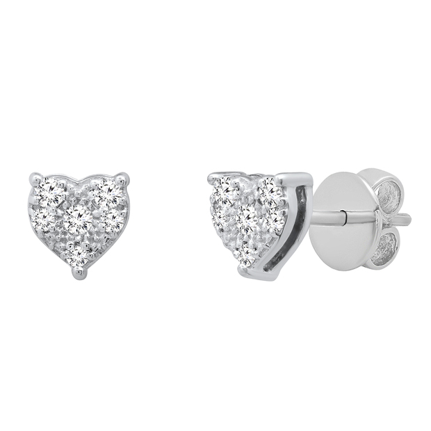 0.15 Carat (ctw) Round Lab Grown Diamond Ladies Heart Shape Stud Earrings Sterling Silver