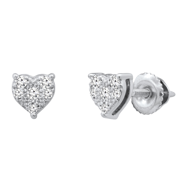 0.15 Carat (ctw) Round Lab Grown Diamond Ladies Heart Shape Stud Earrings Sterling Silver