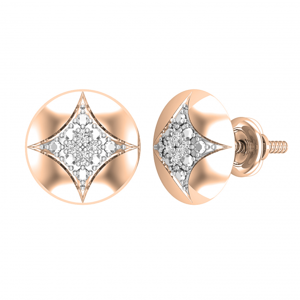 0.05 Carat (ctw) Round Lab Grown Diamond Ladies Rounded Kite Shape Stud Earrings 10K Rose Gold