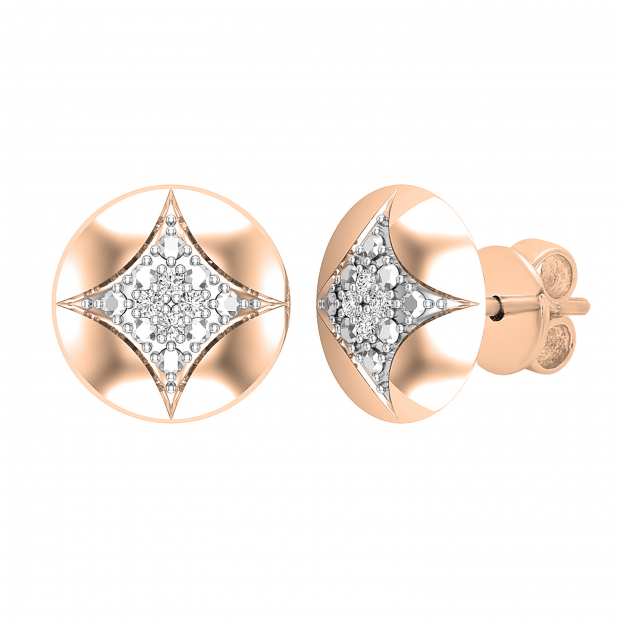 0.05 Carat (ctw) Round Lab Grown Diamond Ladies Rounded Kite Shape Stud Earrings 18K Rose Gold