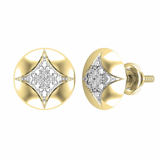 0.05 Carat (ctw) Round Lab Grown Diamond Ladies Rounded Kite Shape Stud Earrings 18K Yellow Gold