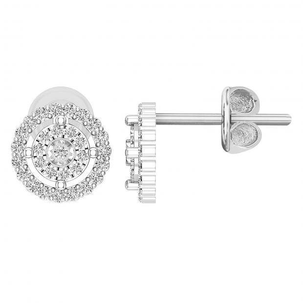0.20 Carat (ctw) Round Lab Grown Diamond Ladies Cluster Stud Earrings 1/5 CT Sterling Silver