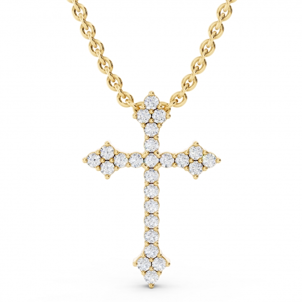 0.25 Carat (ctw) Round Lab Grown Diamond Ladies Cross Pendant 1/4 CT 18K Yellow Gold
