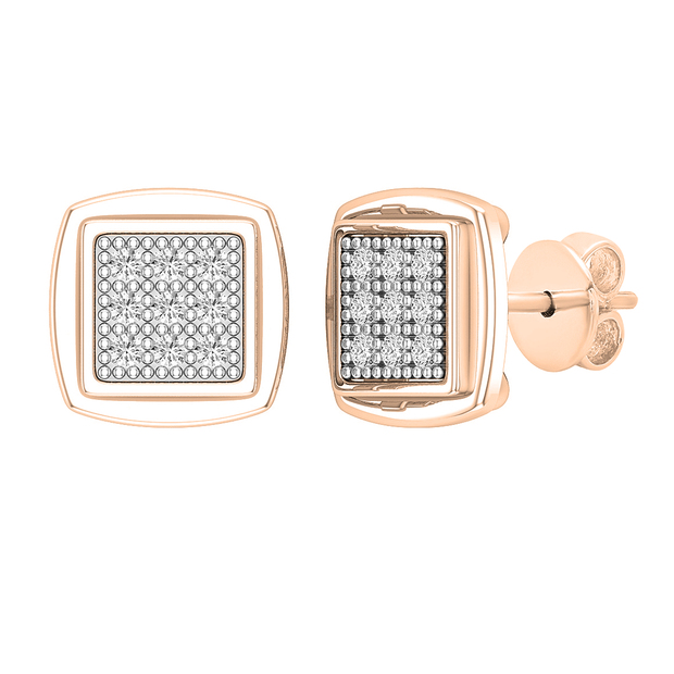 0.25 Carat (ctw) Round Lab Grown Diamond Ladies Square Frame Stud Earrings 1/4 CT 18K Rose Gold