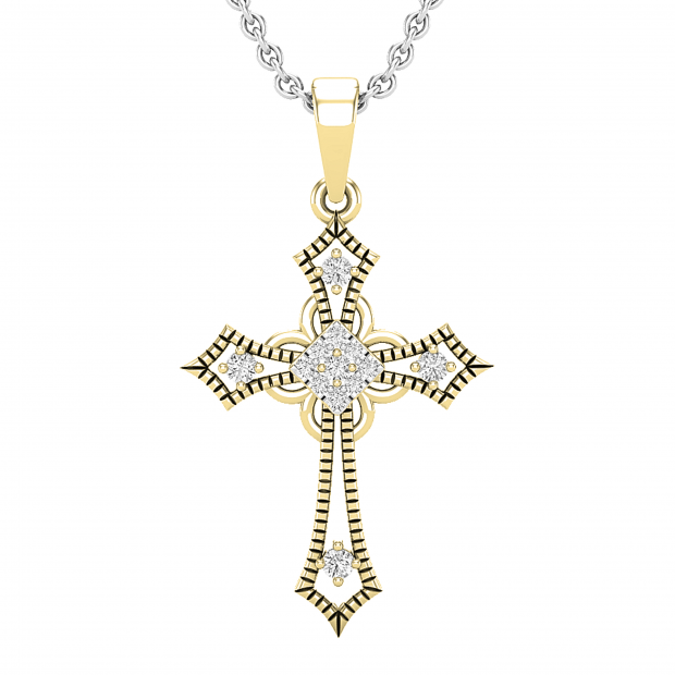 0.10 Carat (ctw) Round Lab Grown Diamond Ladies Cross Religious Pendant 1/10 CT 10K Yellow Gold