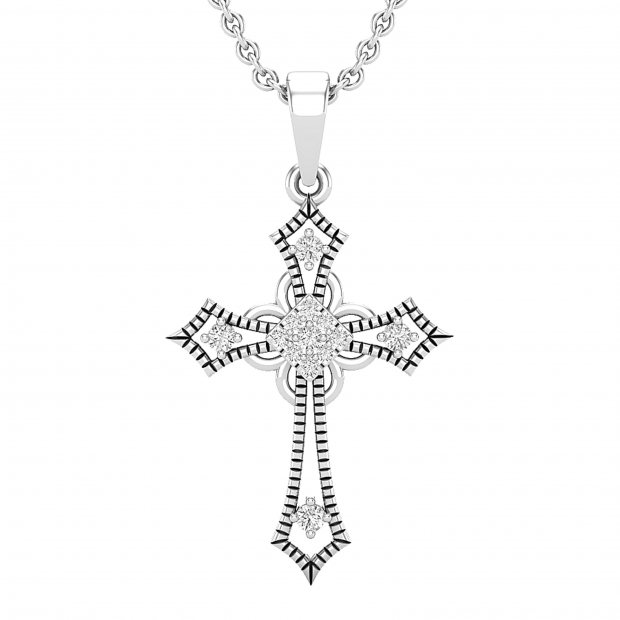 0.10 Carat (ctw) Round Lab Grown Diamond Ladies Cross Religious Pendant 1/10 CT Sterling Silver