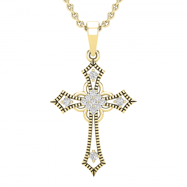 0.10 Carat (ctw) Round Lab Grown Diamond Ladies Cross Religious Pendant 1/10 CT 10K Yellow Gold