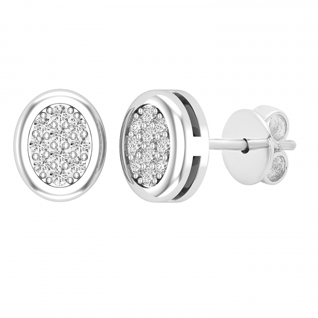 0.10 Carat (ctw) Round Lab Grown Diamond Ladies Oval Frame Stud Earrings 1/10 CT Sterling Silver