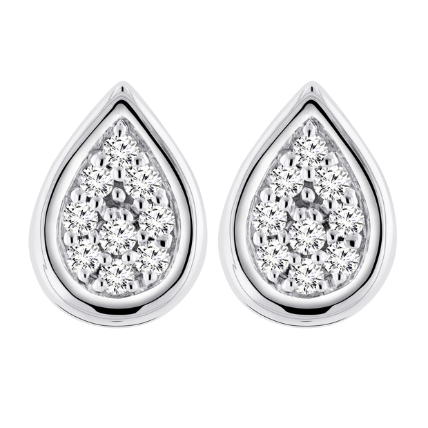0.10 Carat (ctw) Round Lab Grown Diamond Ladies Teardrop Stud Earrings 1/10 CT Sterling Silver