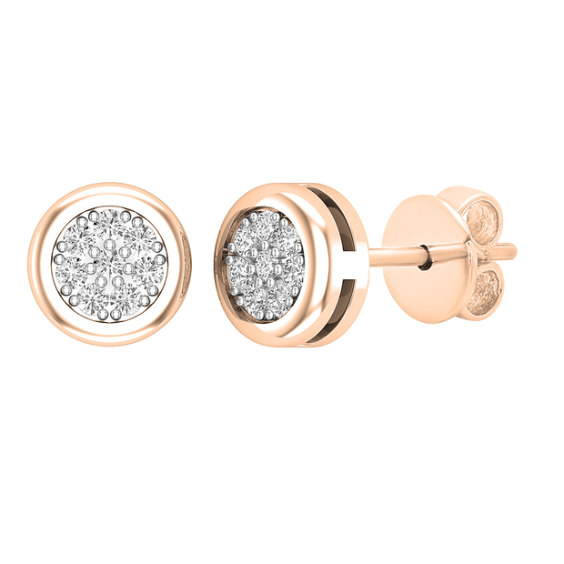 0.10 Carat (ctw) Round Lab Grown Diamond Ladies Cluster Stud Earrings 1/10 CT 10K Rose Gold