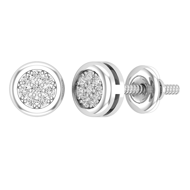 0.10 Carat (ctw) Round Lab Grown Diamond Ladies Cluster Stud Earrings 1/10 CT Sterling Silver