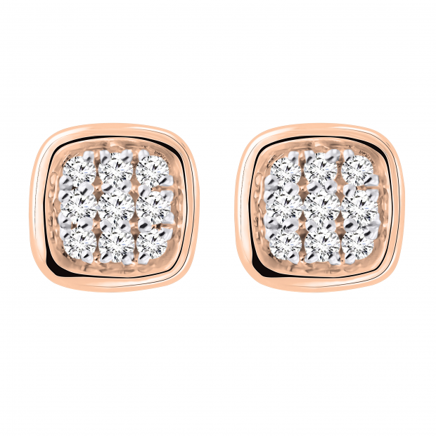 0.10 Carat (ctw) Round Lab Grown Diamond Ladies Cushion Frame Stud Earrings 1/10 CT 18K Rose Gold