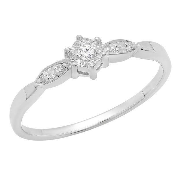 Lab Grown White Diamond Womens Bridal Promise Engagement Ring (0.05 ctw Color H-I Clarity SI2) in 10K White Gold