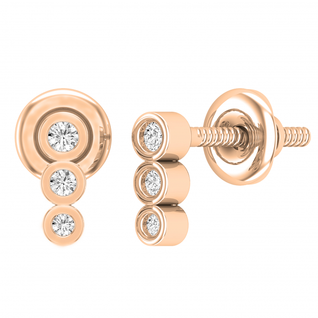0.05 Carat (ctw) Round Lab Grown Diamond Three Stone Stud Earrings for Women | 10K Rose Gold