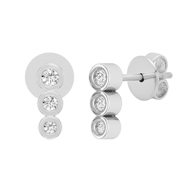 0.05 Carat (ctw) Round Lab Grown Diamond Three Stone Stud Earrings for Women | 10K White Gold