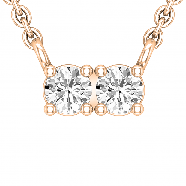 0.30 Carat (ctw) Two Stone Round Lab Grown Diamond Pendant for Her 1/3 CT 18K Rose Gold