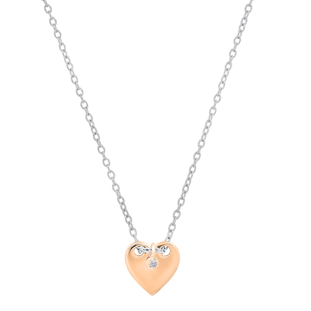 0.02 Carat (ctw) Hanging Round Lab Grown Diamond Ladies Charm Plain Heart Pendant 10K Rose Gold