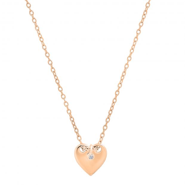 0.02 Carat (ctw) Hanging Round Lab Grown Diamond Ladies Charm Plain Heart Pendant 14K Rose Gold