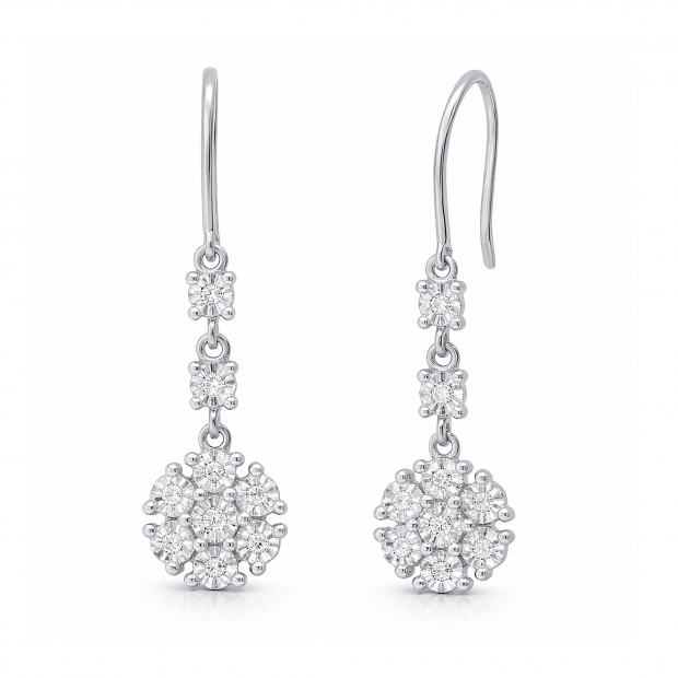 0.21 Carat (ctw) Round Lab Grown Diamond Ladies Dangling Earrings 1/4 CT | 925 Sterling Silver