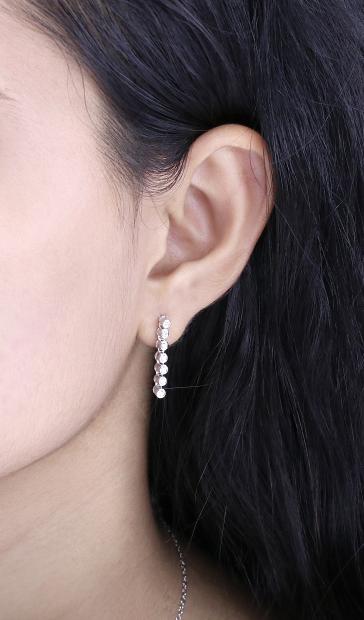 Round Lab Grown White Diamond Ladies Push Back Long Bezel Set Dangling Earrings (0.26 ctw Color H-I Clarity Slightly Included) | 925 Sterling Silver