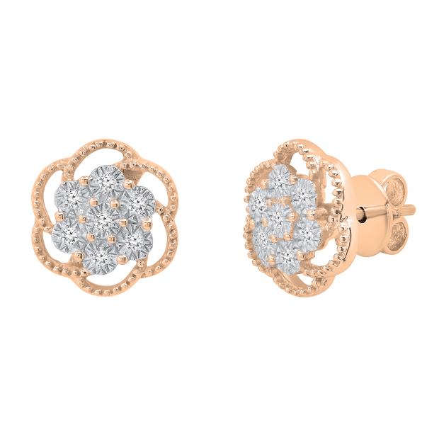 0.11 Carat (ctw) Round Lab Grown White Diamond Ladies Push Back Stud Earrings | 18K Rose Gold