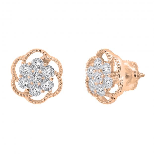 0.11 Carat (ctw) Round Lab Grown White Diamond Ladies Screw Back Stud Earrings | 18K Rose Gold
