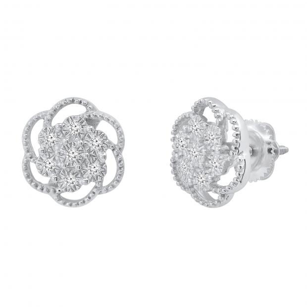 0.11 Carat (ctw) Round Lab Grown White Diamond Ladies Screw Back Stud Earrings | 925 Sterling Silver