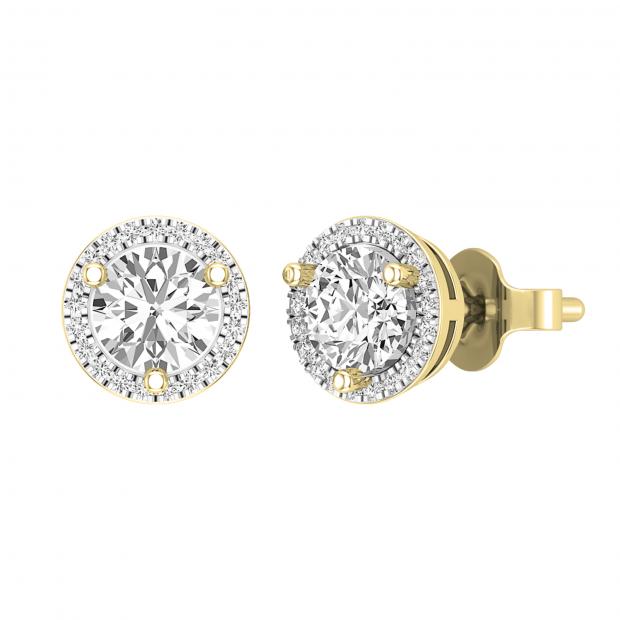 1.12 Carat (ctw) Lab Grown White Diamond Halo Frame Circle Stud Earrings for Women | 14K Rose Gold