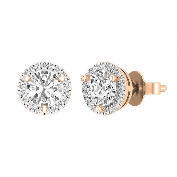 1.12 Carat (ctw) Lab Grown White Diamond Halo Frame Circle Stud Earrings for Women | 14K White Gold