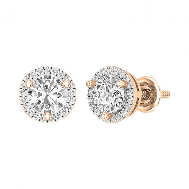 1.12 Carat (ctw) Lab Grown White Diamond Halo Frame Circle Stud Earrings for Women | 18K Rose Gold