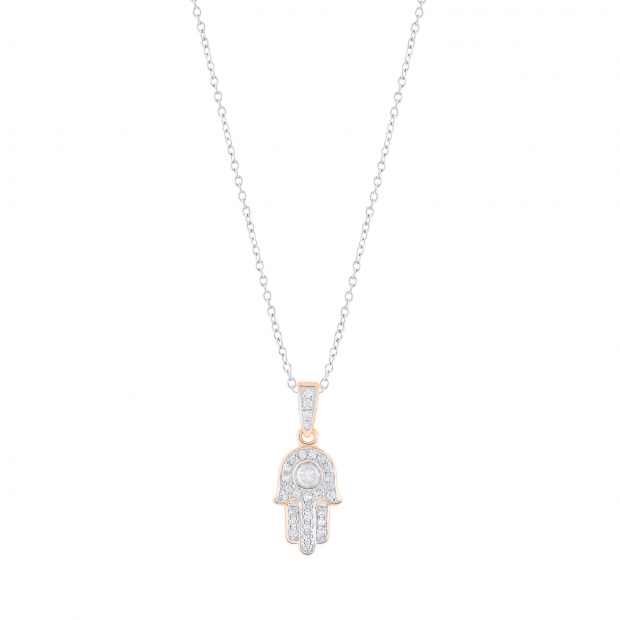 0.17 Carat (ctw) Round Lab Grown Ladies Round White Diamond Hamsa Hand of Fatima Charm Pendant | 18K Rose Gold