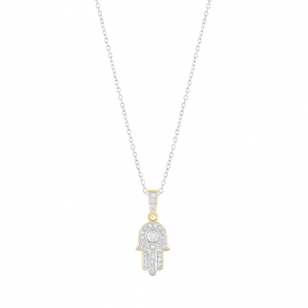 0.17 Carat (ctw) Round Lab Grown Ladies Round White Diamond Hamsa Hand of Fatima Charm Pendant | 18K Yellow Gold