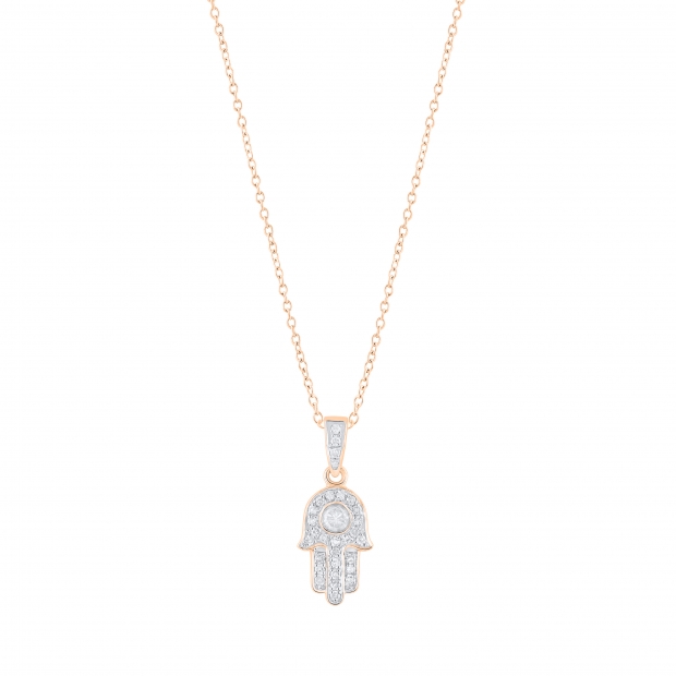 0.17 Carat (ctw) Round Lab Grown Ladies Round White Diamond Hamsa Hand of Fatima Charm Pendant | 18K Rose Gold