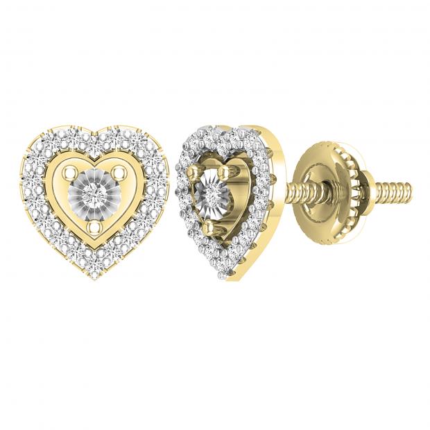 Round Lab Grown White Diamond Heart Frame Screw Back Stud Earrings For Her (0.13 ctw Color H-I Clarity SI2) | 10K Yellow Gold