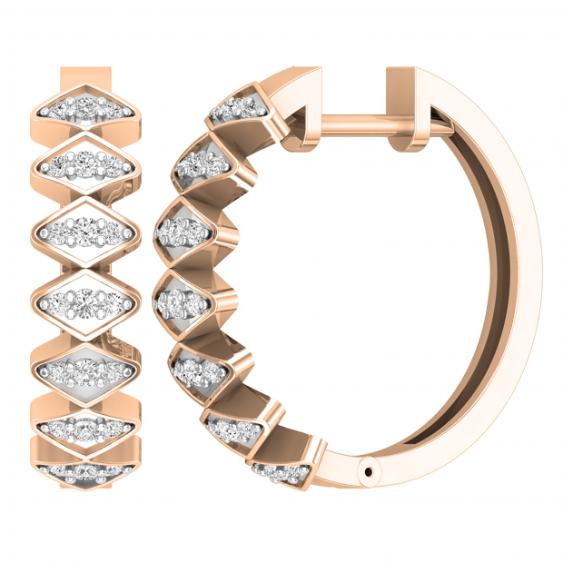 Round Lab Grown White Diamond Zig-Zag Retro-Style Hoop Earrings For Her (0.31 ctw, Color H-I, Clarity SI2) | 14K Rose Gold