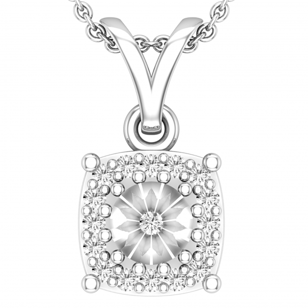 Round Lab Grown White Diamond Cushion Shape Frame Halo V Bale Pendant for Women (0.12 ctw, Color H-I, Clarity SI2) | 925 Sterling Silver